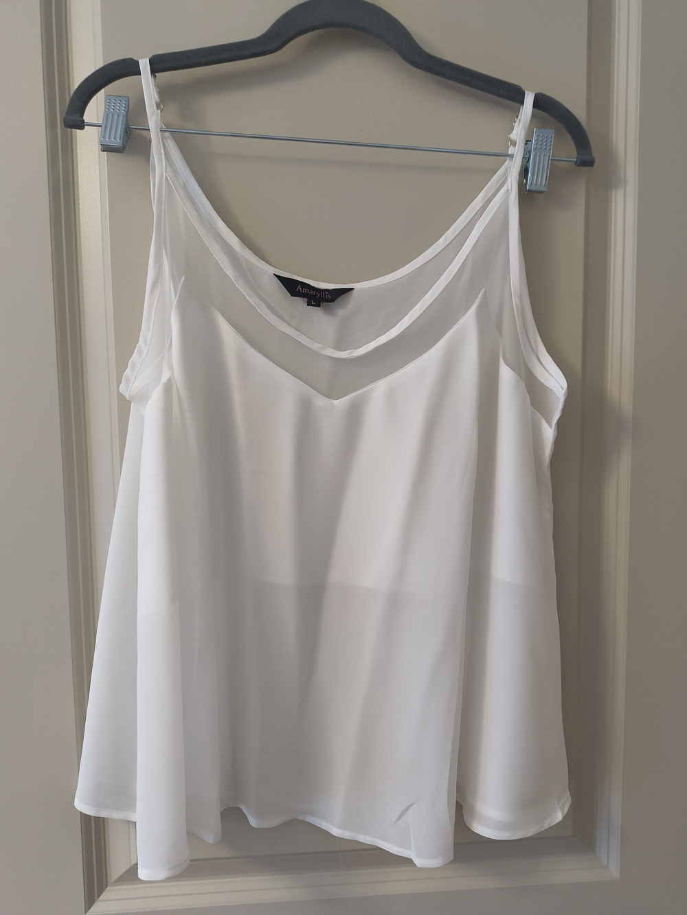 Amaryllis White V-Neck Sheer Yoke Camisole